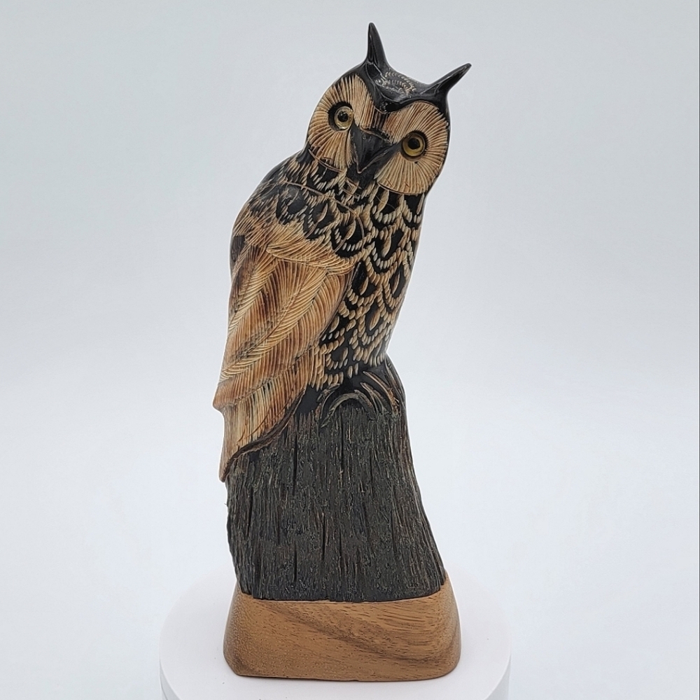 Owl Carved Buffalo Horn Vintage #1972